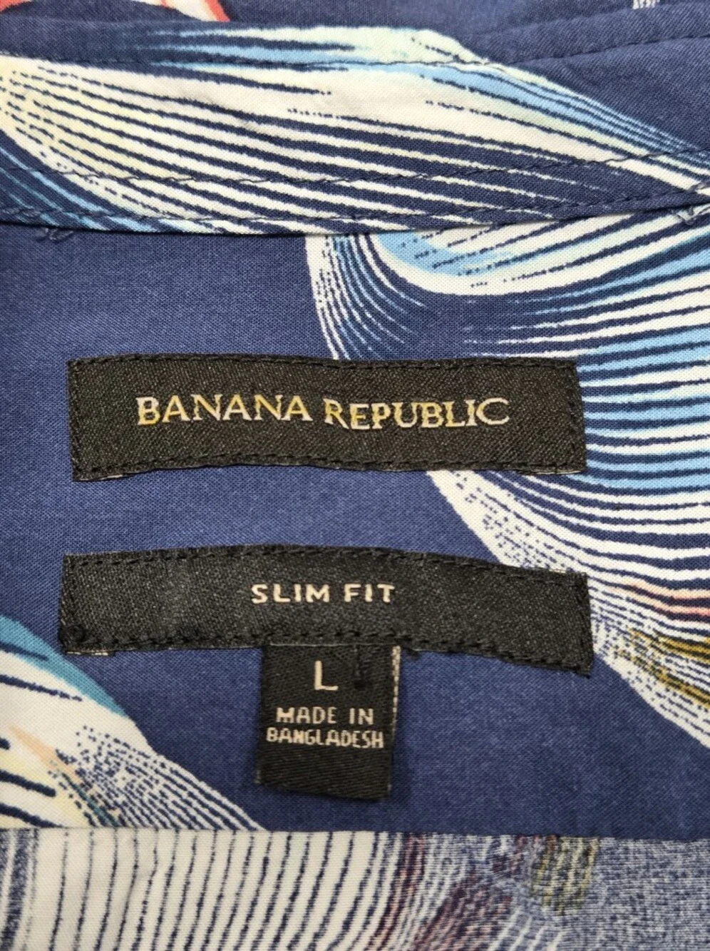 Banana Republic Slim Fit Navy Tropical Fish Print Short-Sleeve Shirt Size L